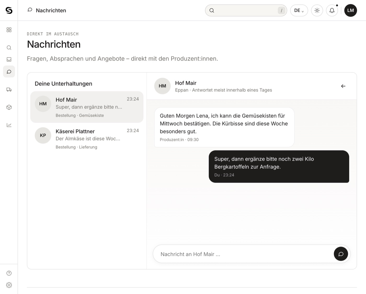 Chat zwischen Küche und Hof Mair zur Bestellung